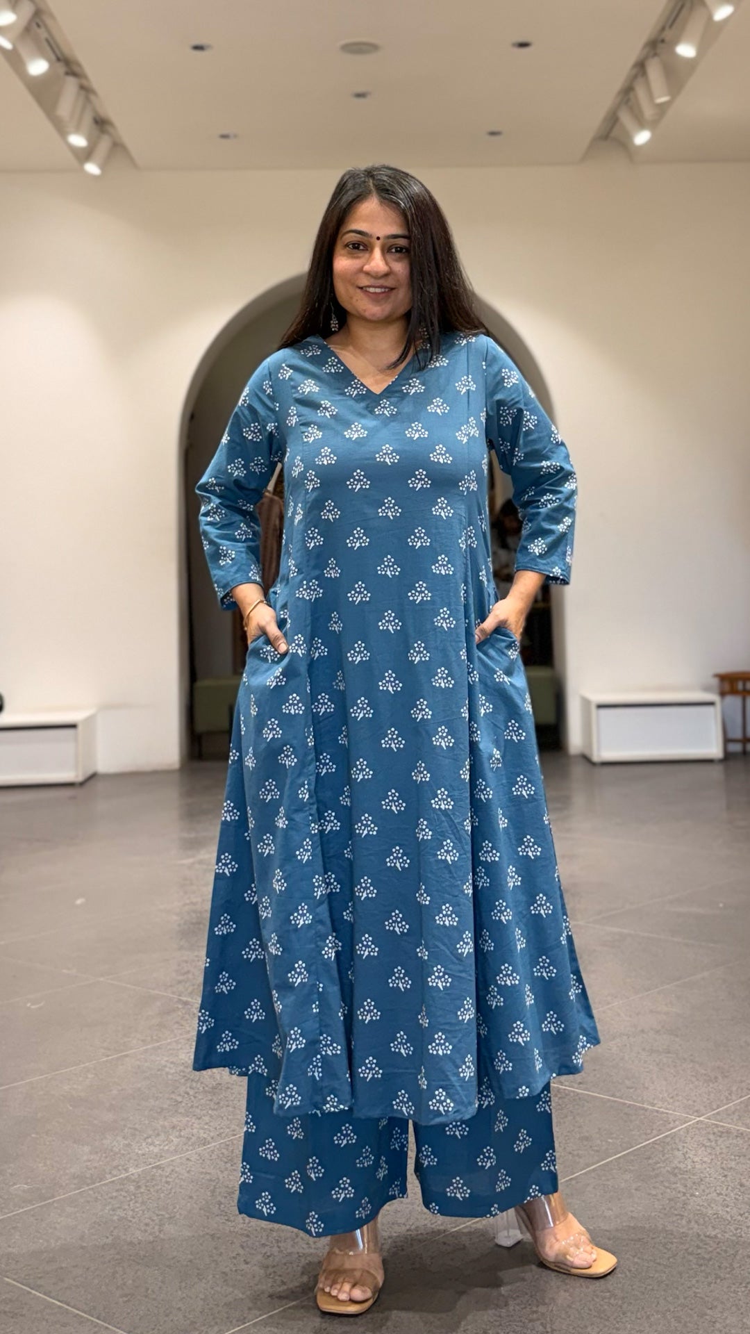 Pari Cotton Hand Block Kurta Set- Blue