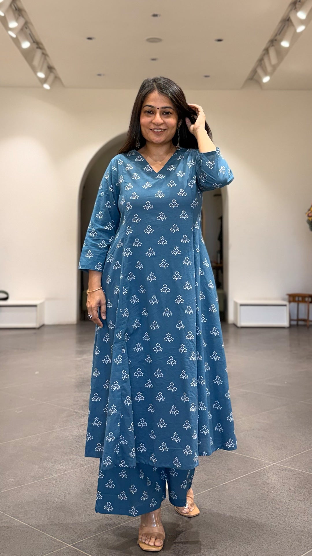 Pari Cotton Hand Block Kurta Set- Blue