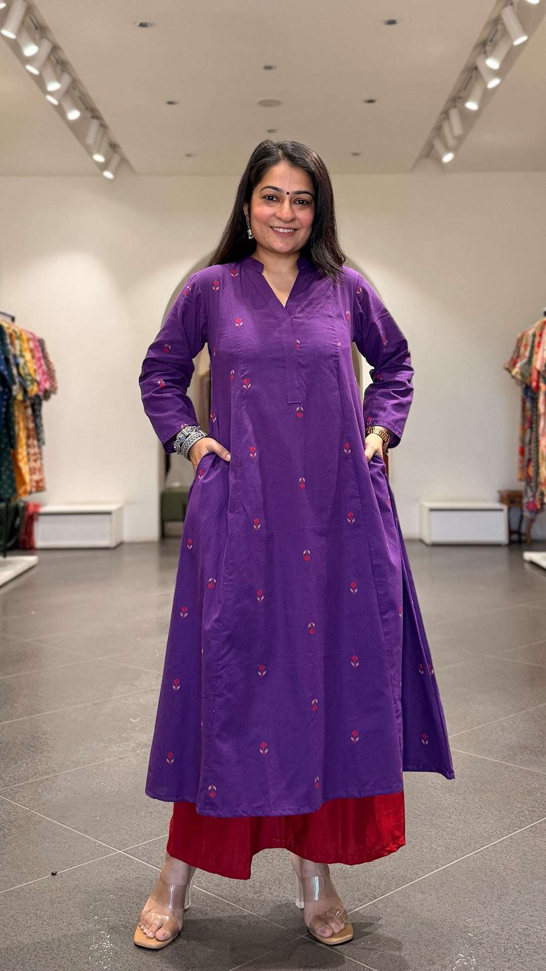 Aashiya Hand Woven Kali Kurta In Cotton - Purple