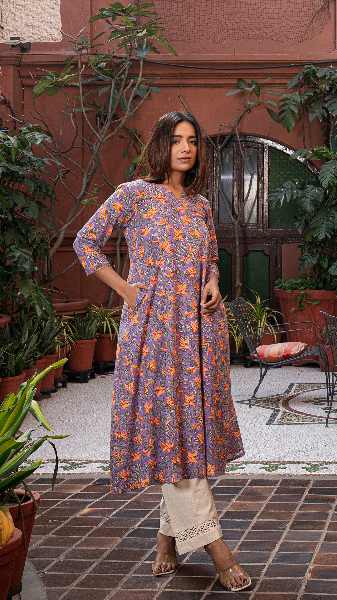 Ismat Sanganeri Hand Block Cotton Kurta - Lavender