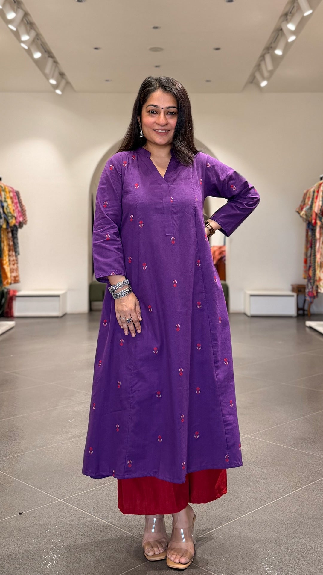 Aashiya Hand Woven Kali Kurta In Cotton - Purple