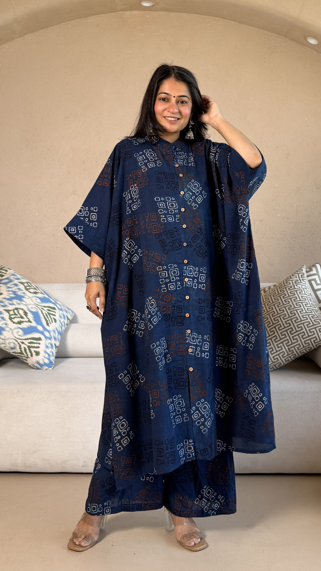 Susie Ajrakh Cotton Kaftan Co-ord - Indigo