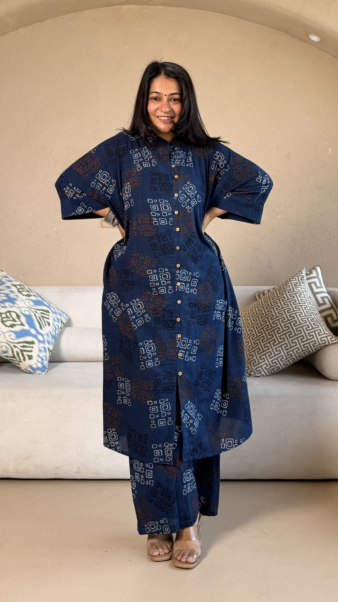 Susie Ajrakh Cotton Kaftan Co-ord - Indigo