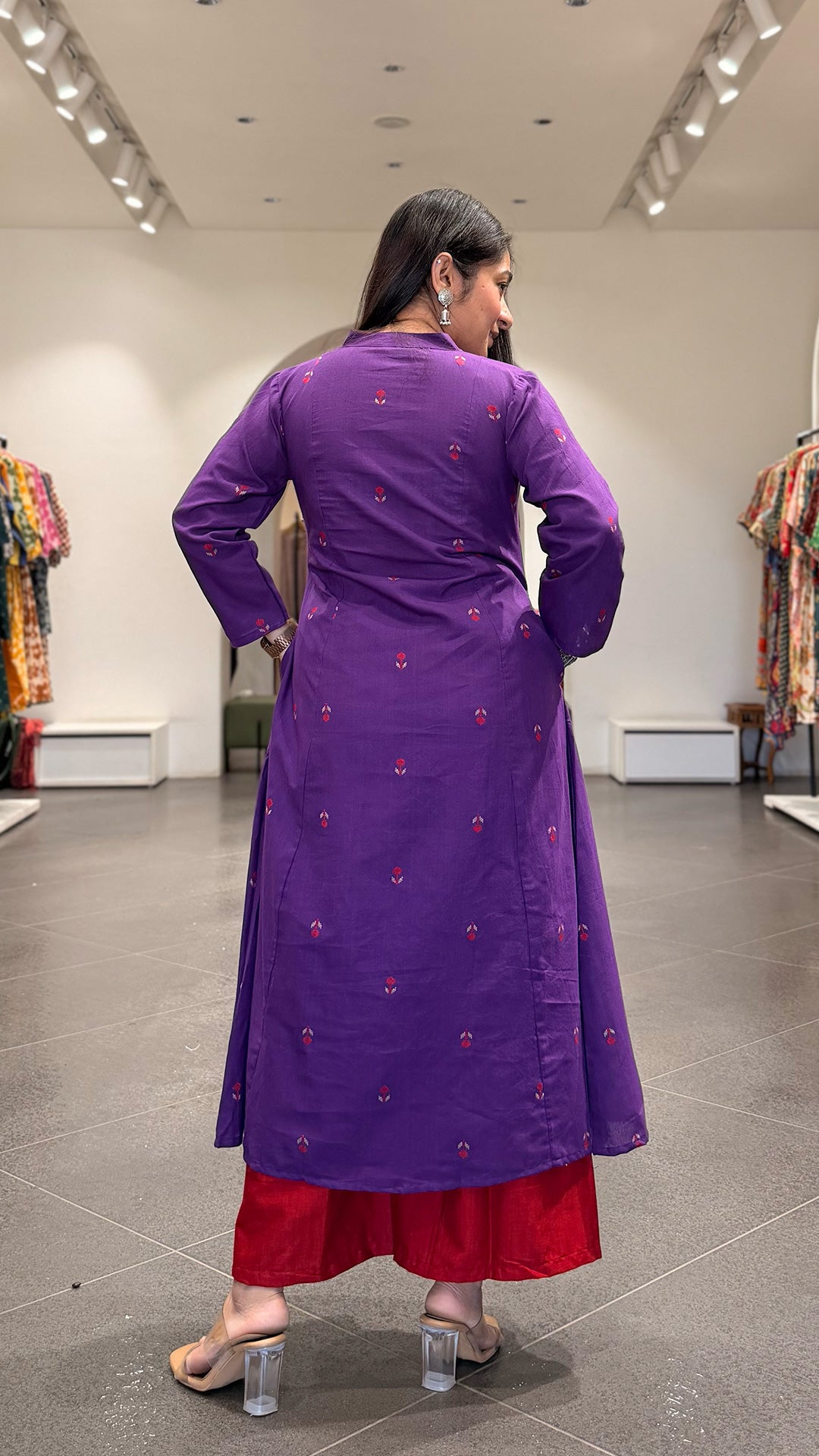 Aashiya Hand Woven Kali Kurta In Cotton - Purple