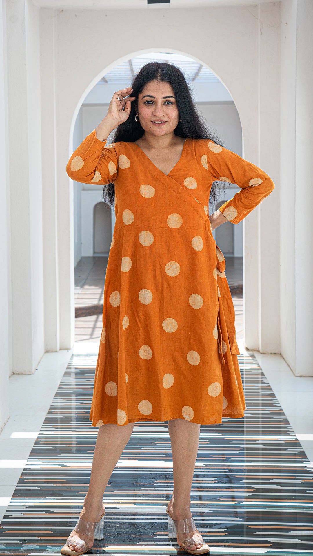 Selena Polka Dots Wrap Dress - Rust