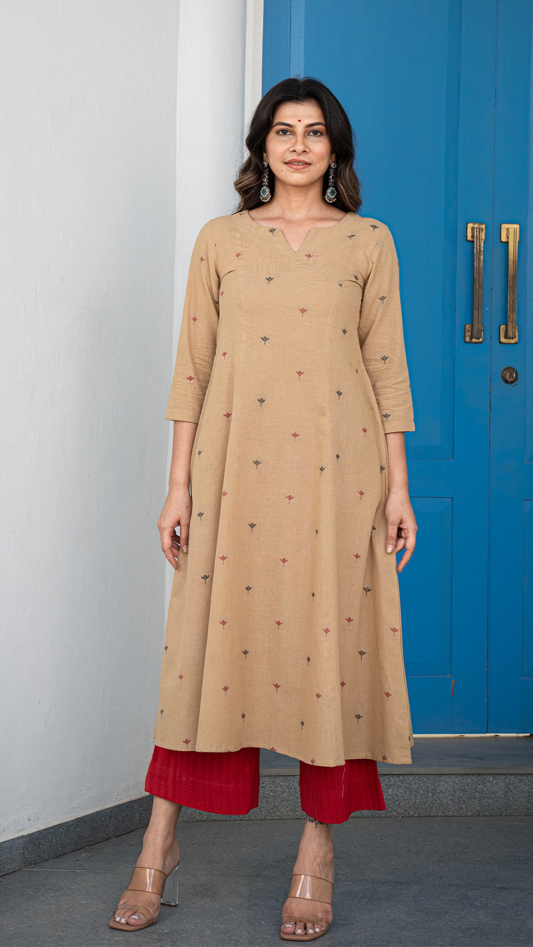Anju Hand Woven Kali Cotton Kurta - Sand