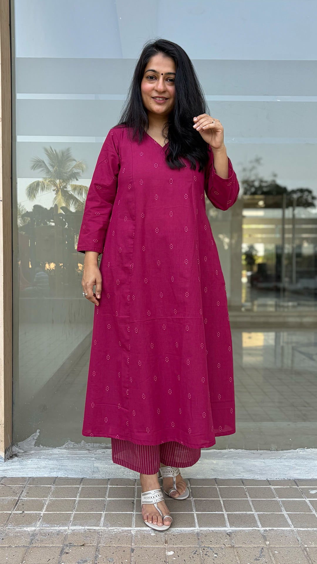 Naisha Pink Hand Woven Kali Cotton Kurta