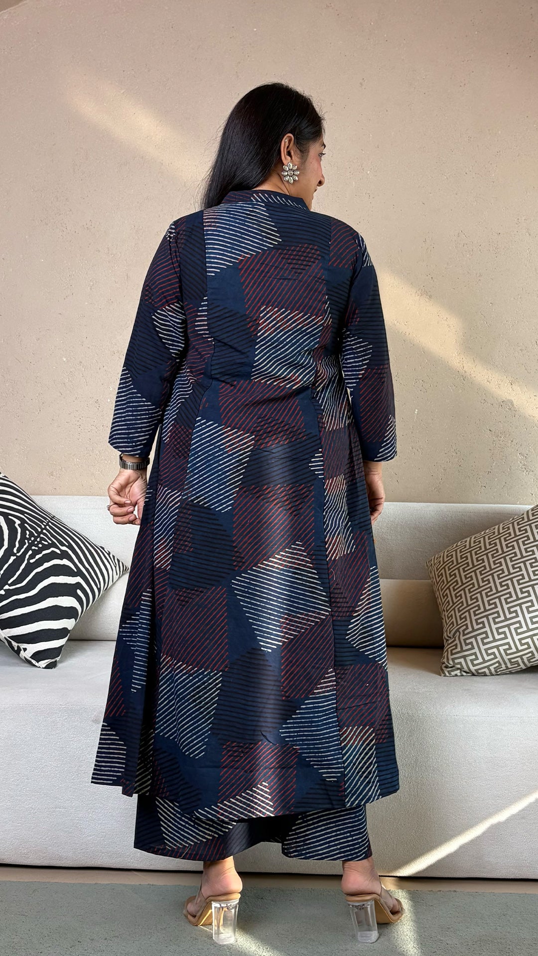 Natasha Ajrakh Kali Kurta In Cotton - Indigo