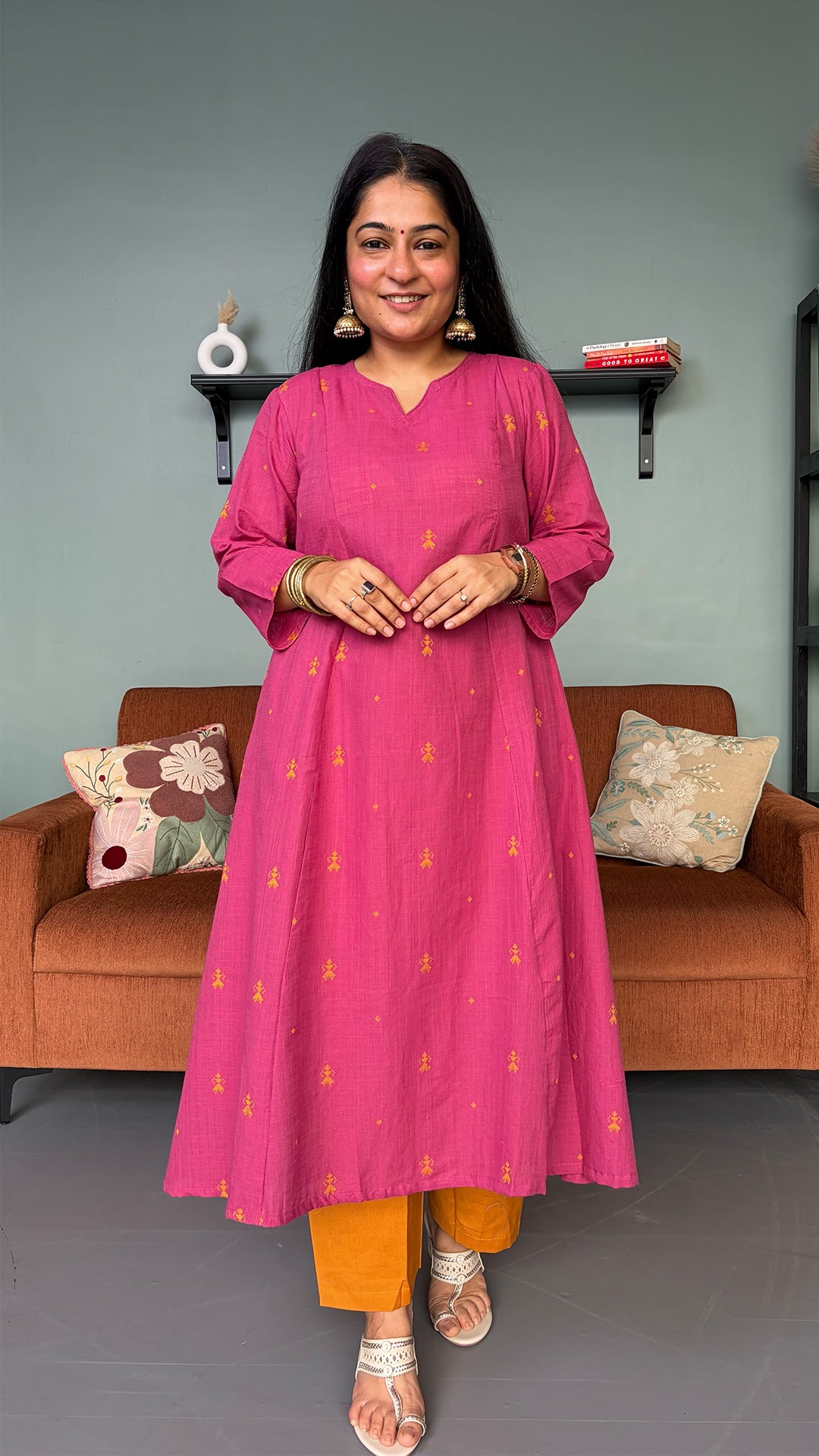 Sonam Pink Hand Woven Kali Cotton Kurta