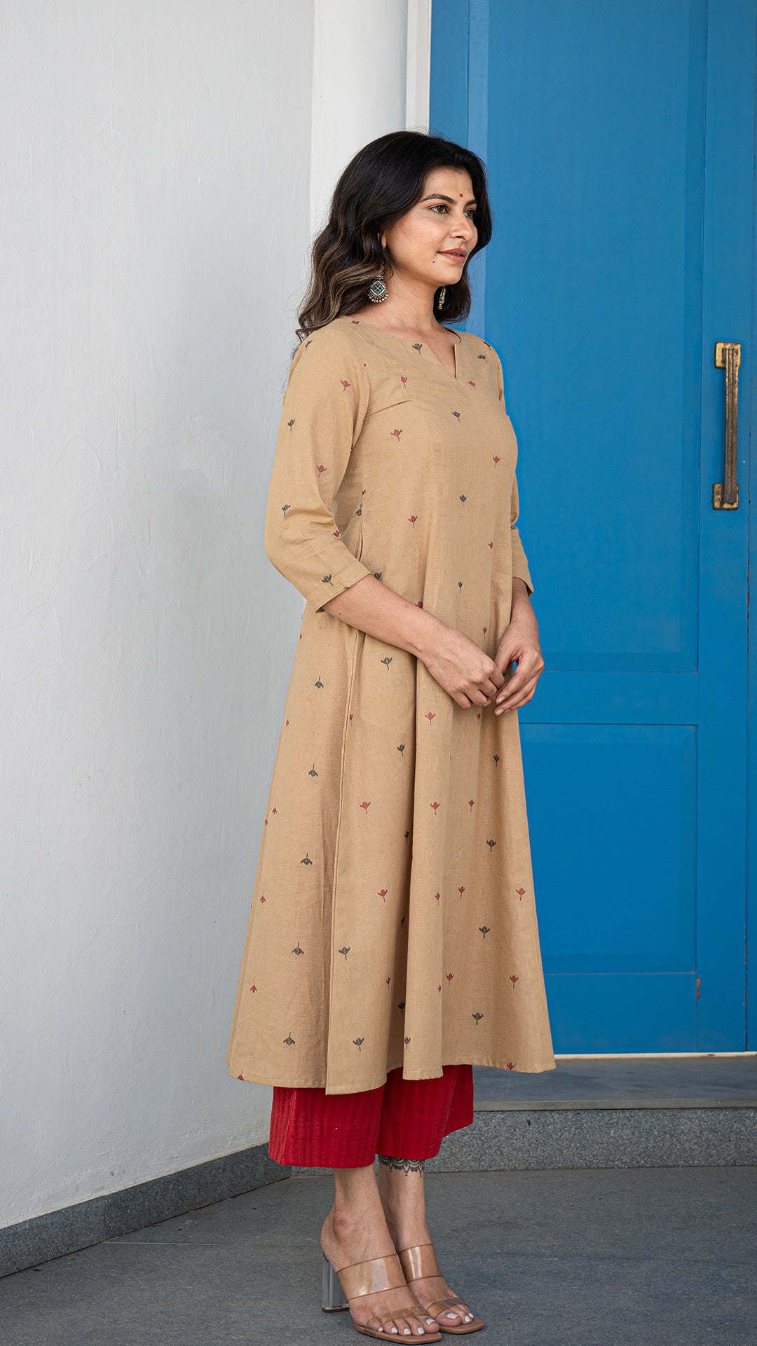 Anju Hand Woven Kali Cotton Kurta - Sand