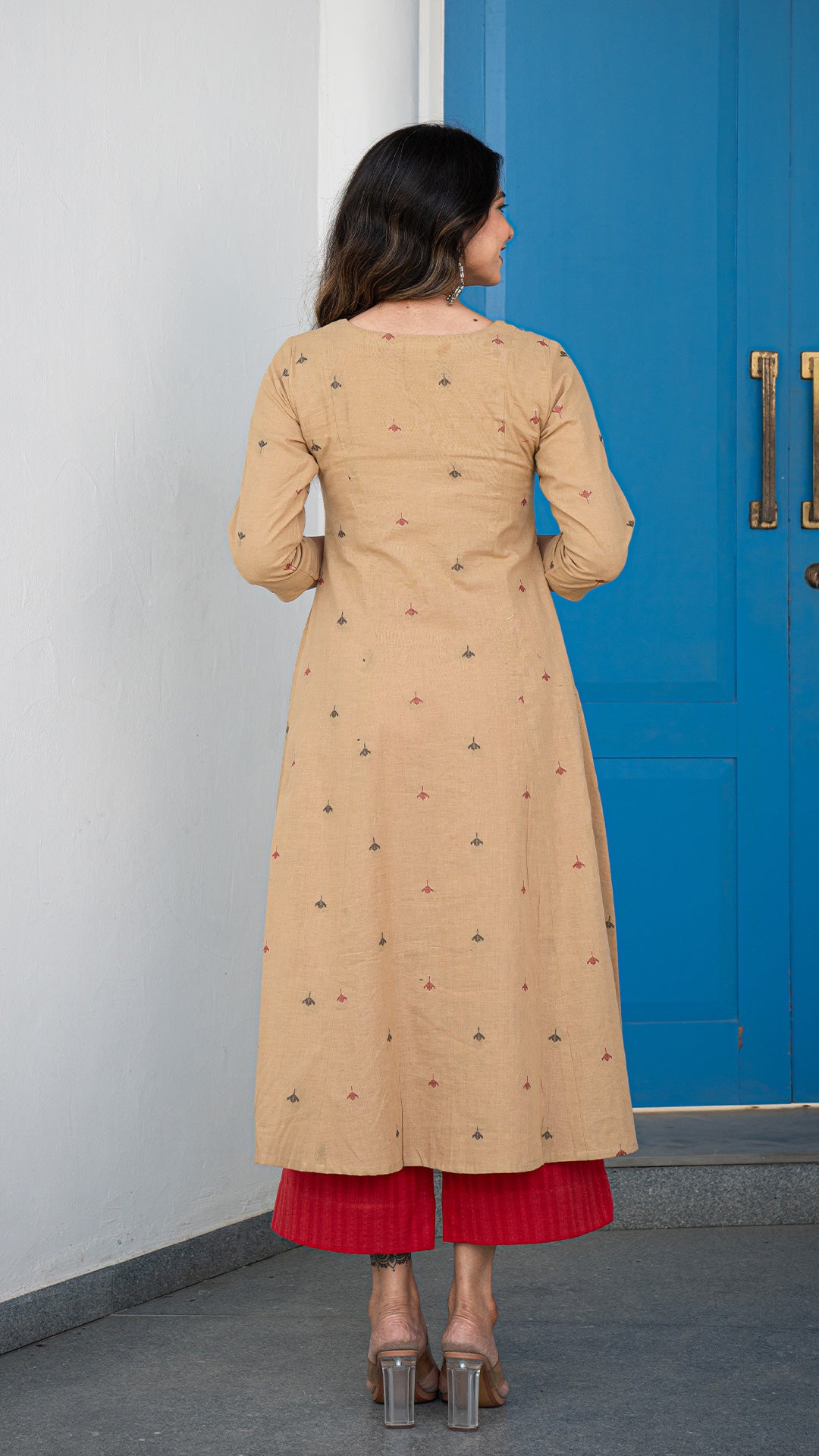 Anju Hand Woven Kali Cotton Kurta - Sand