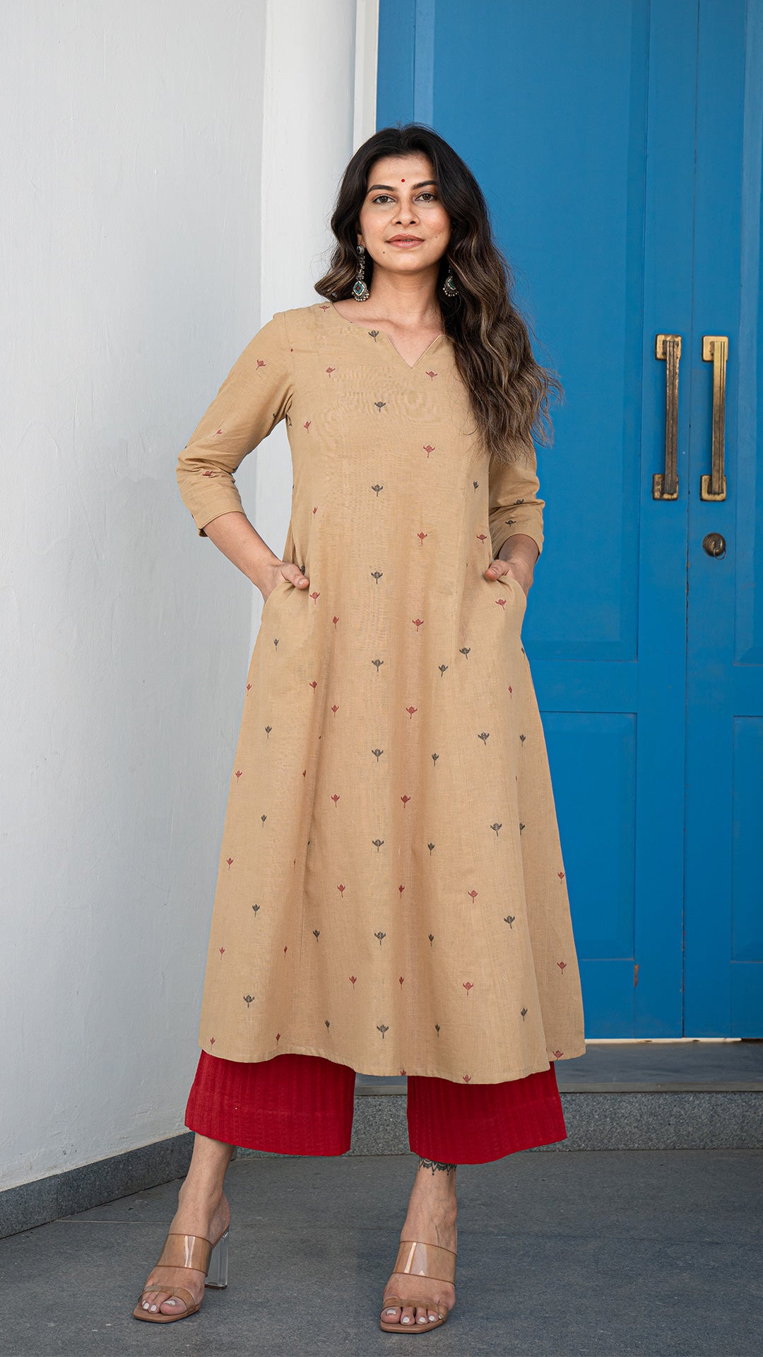 Anju Hand Woven Kali Cotton Kurta - Sand