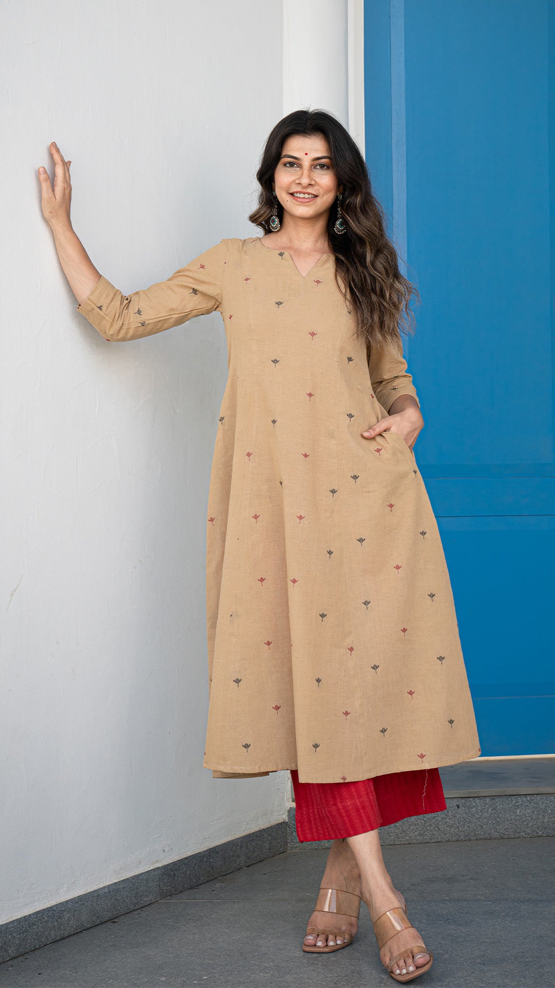 Anju Hand Woven Kali Cotton Kurta - Sand