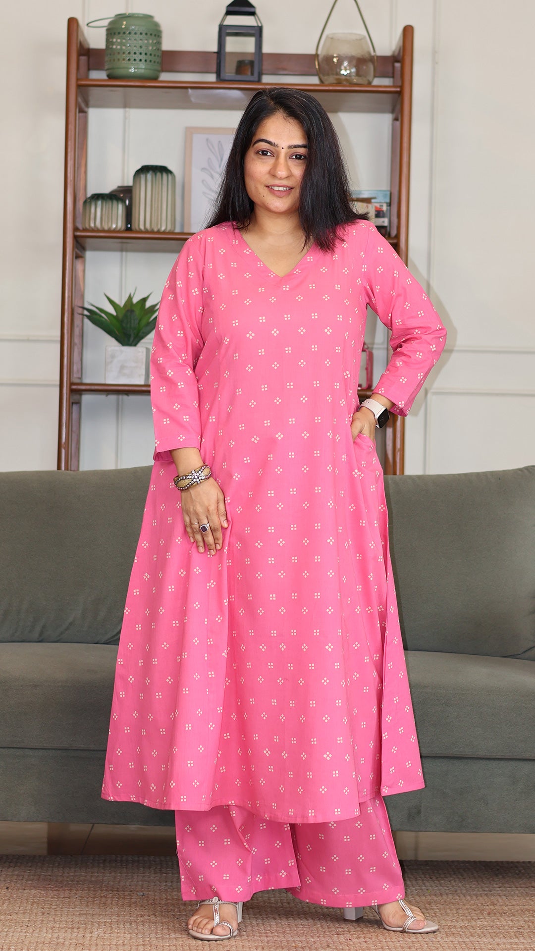 Adira Hand Block Cotton Kurta - Pink