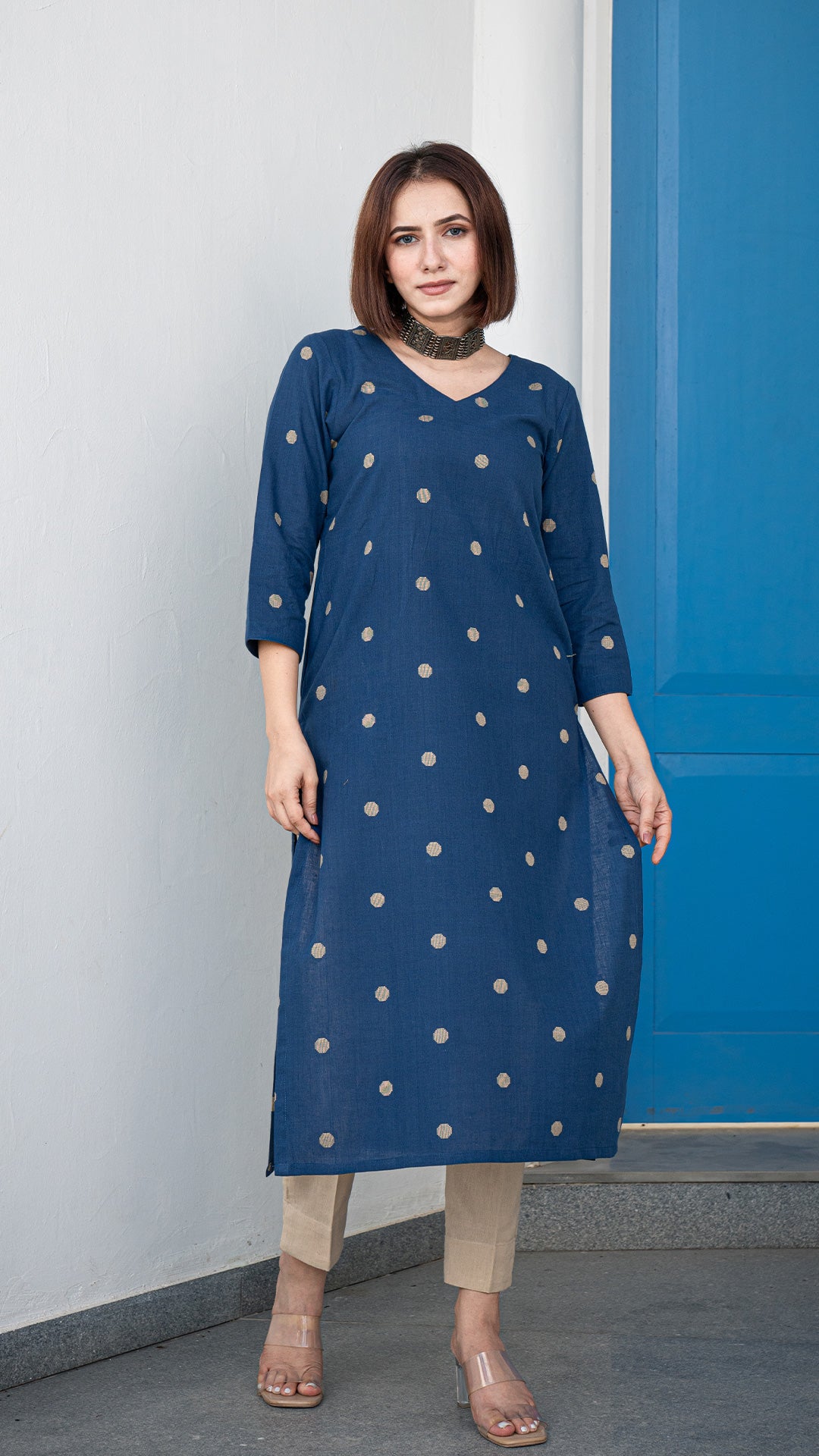 Zaira Hand Woven Cotton Kurta - Blue