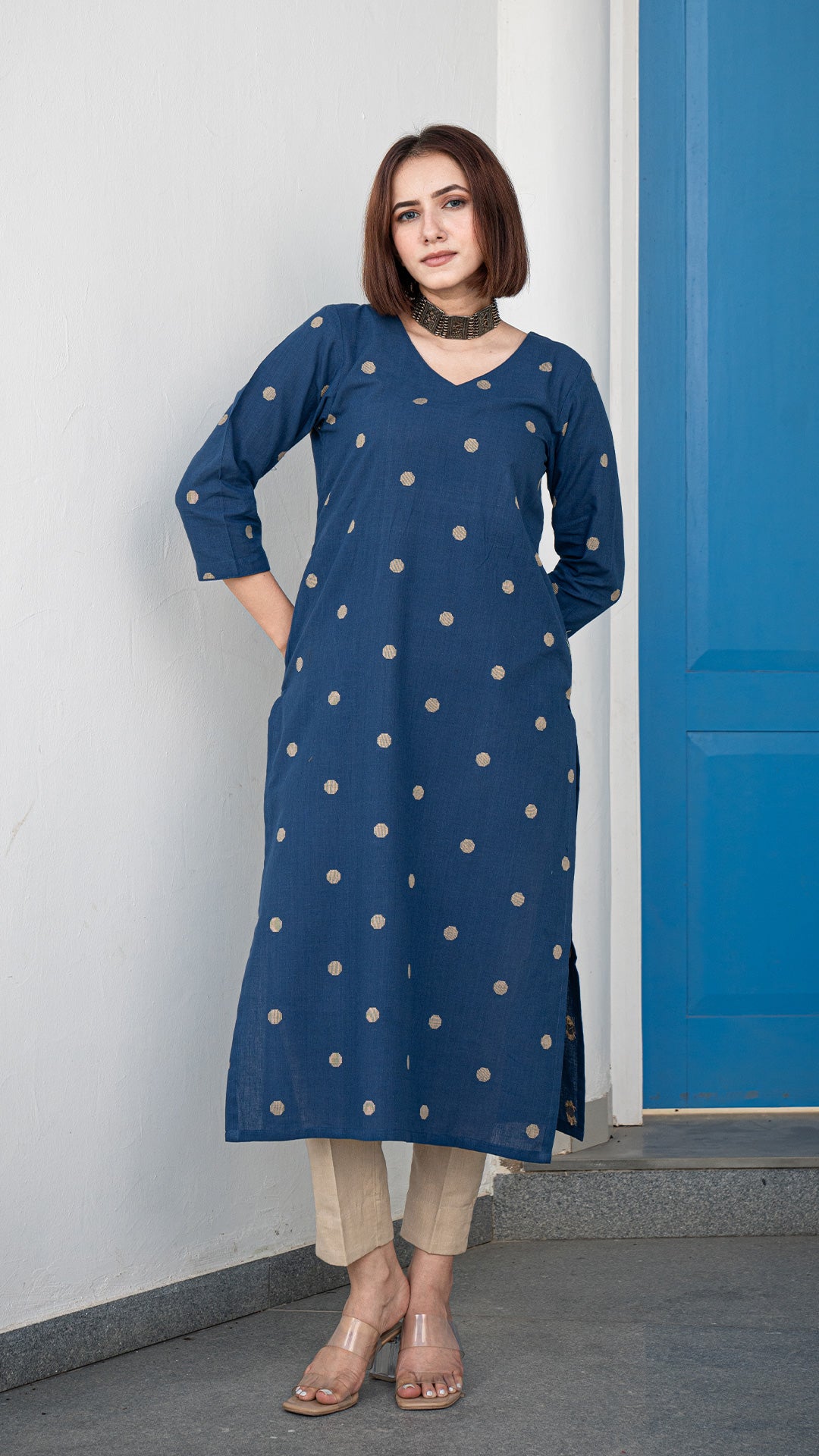 Zaira Hand Woven Cotton Kurta - Blue
