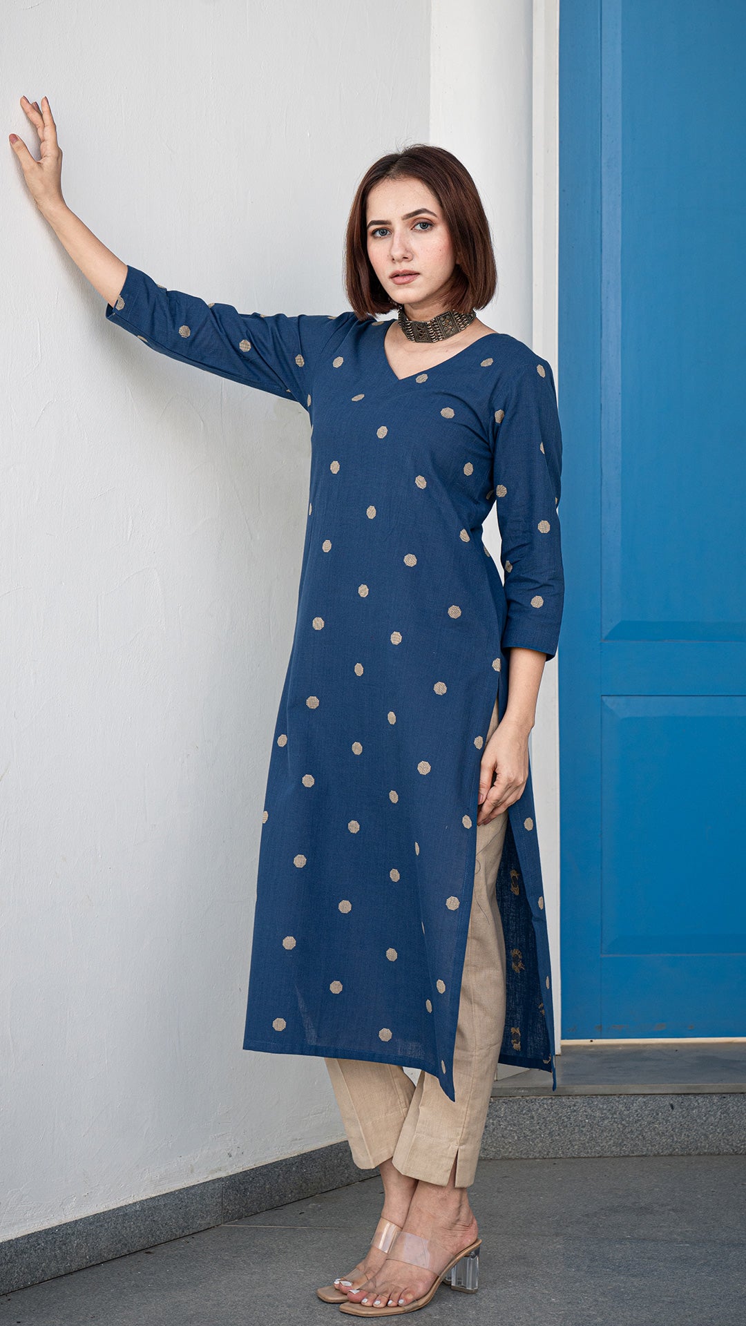 Zaira Hand Woven Cotton Kurta - Blue