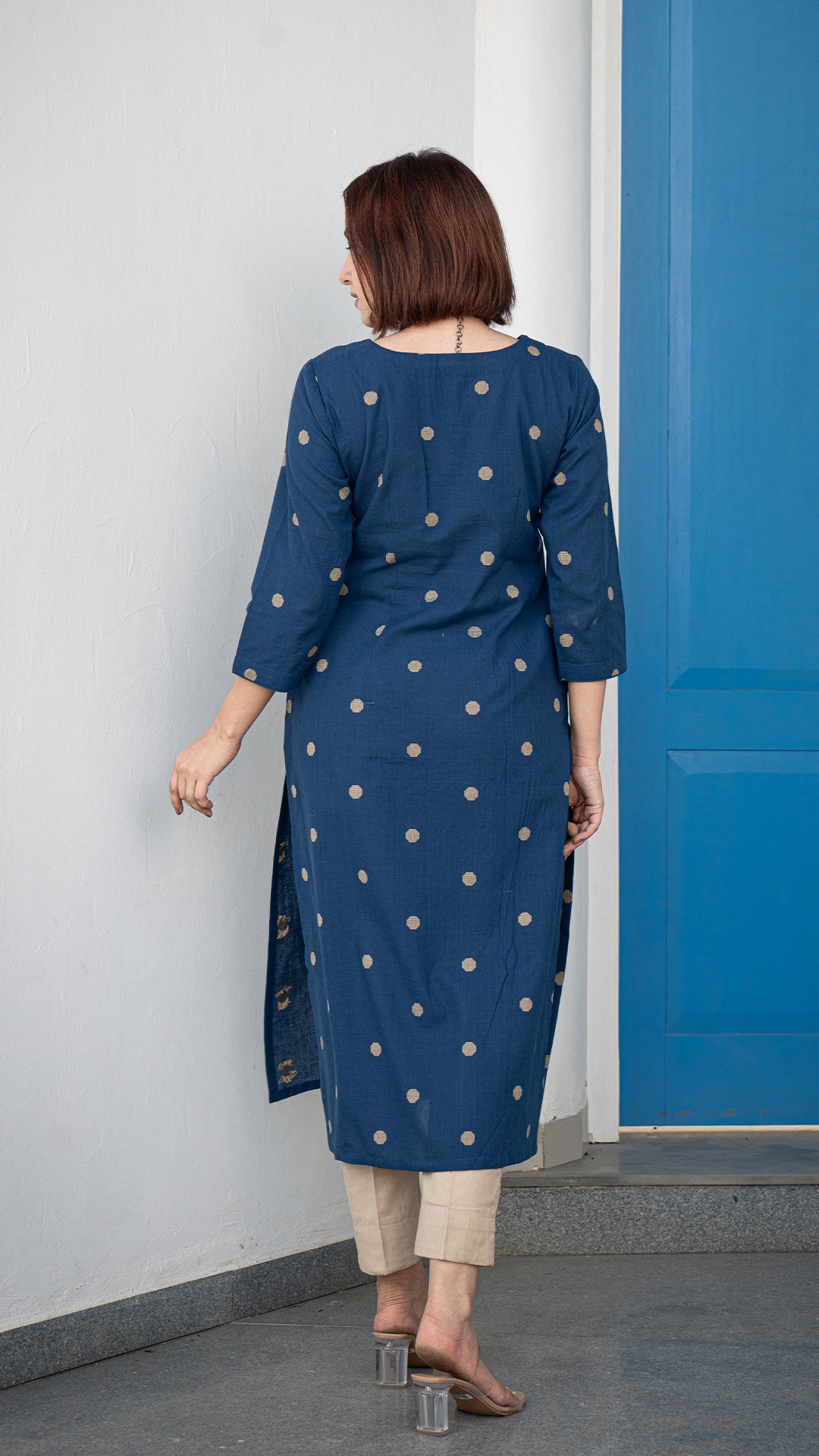 Zaira Hand Woven Cotton Kurta - Blue