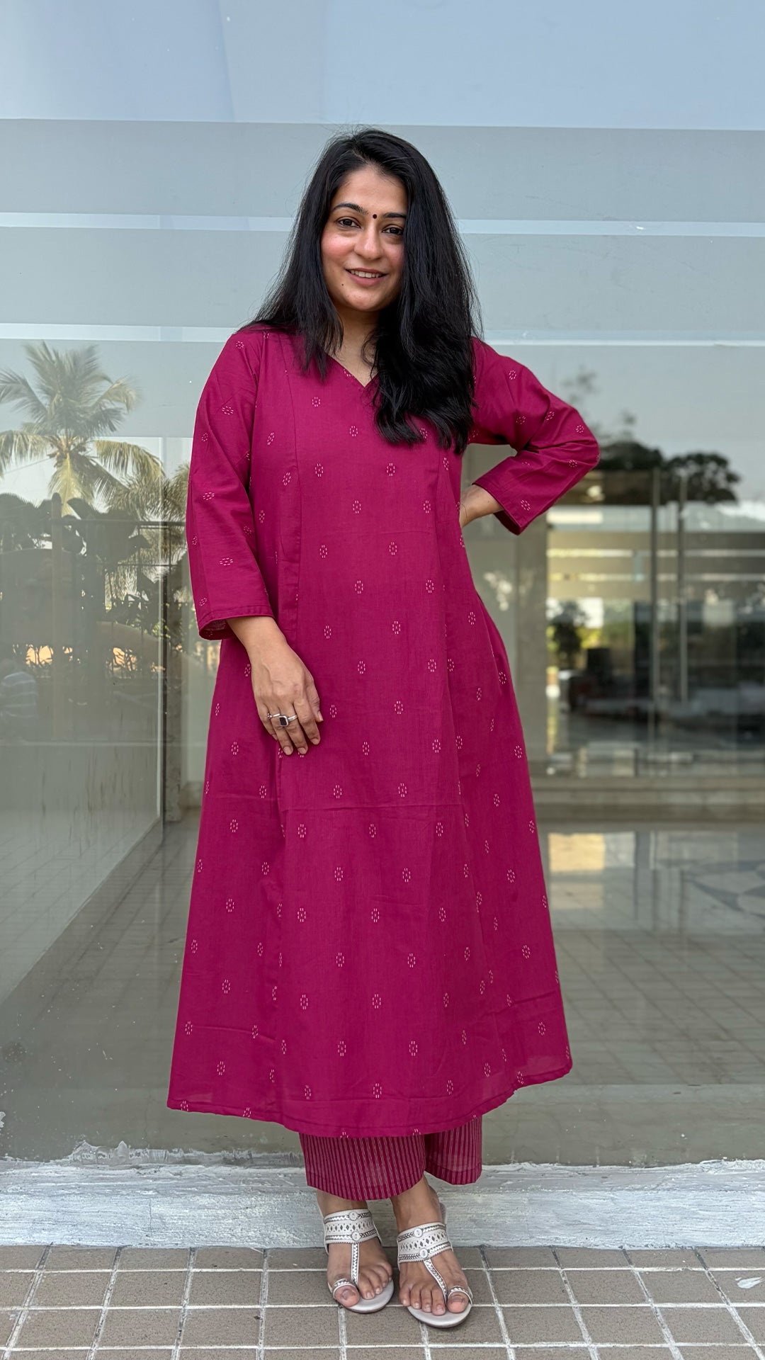 Naisha Pink Hand Woven Kali Cotton Kurta