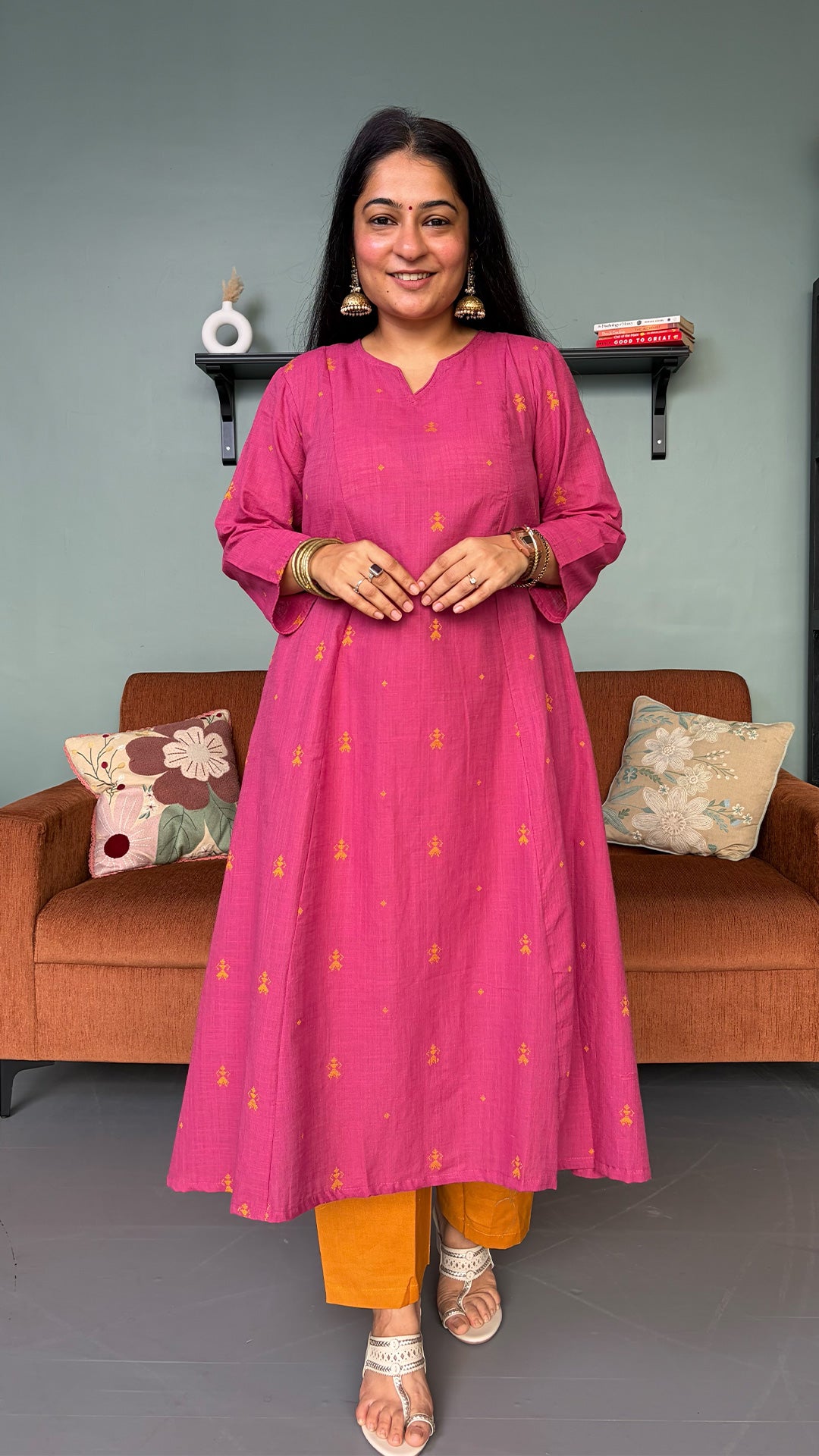 Sonam Pink Hand Woven Kali Cotton Kurta