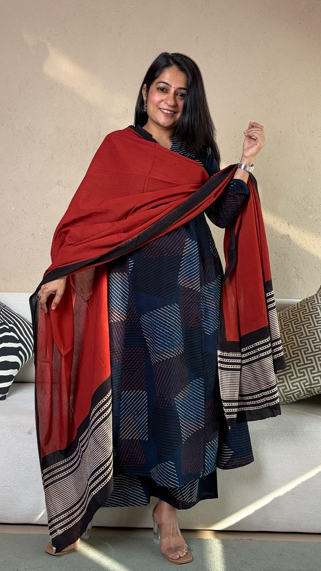 Natasha Ajrakh Kali Kurta In Cotton - Indigo