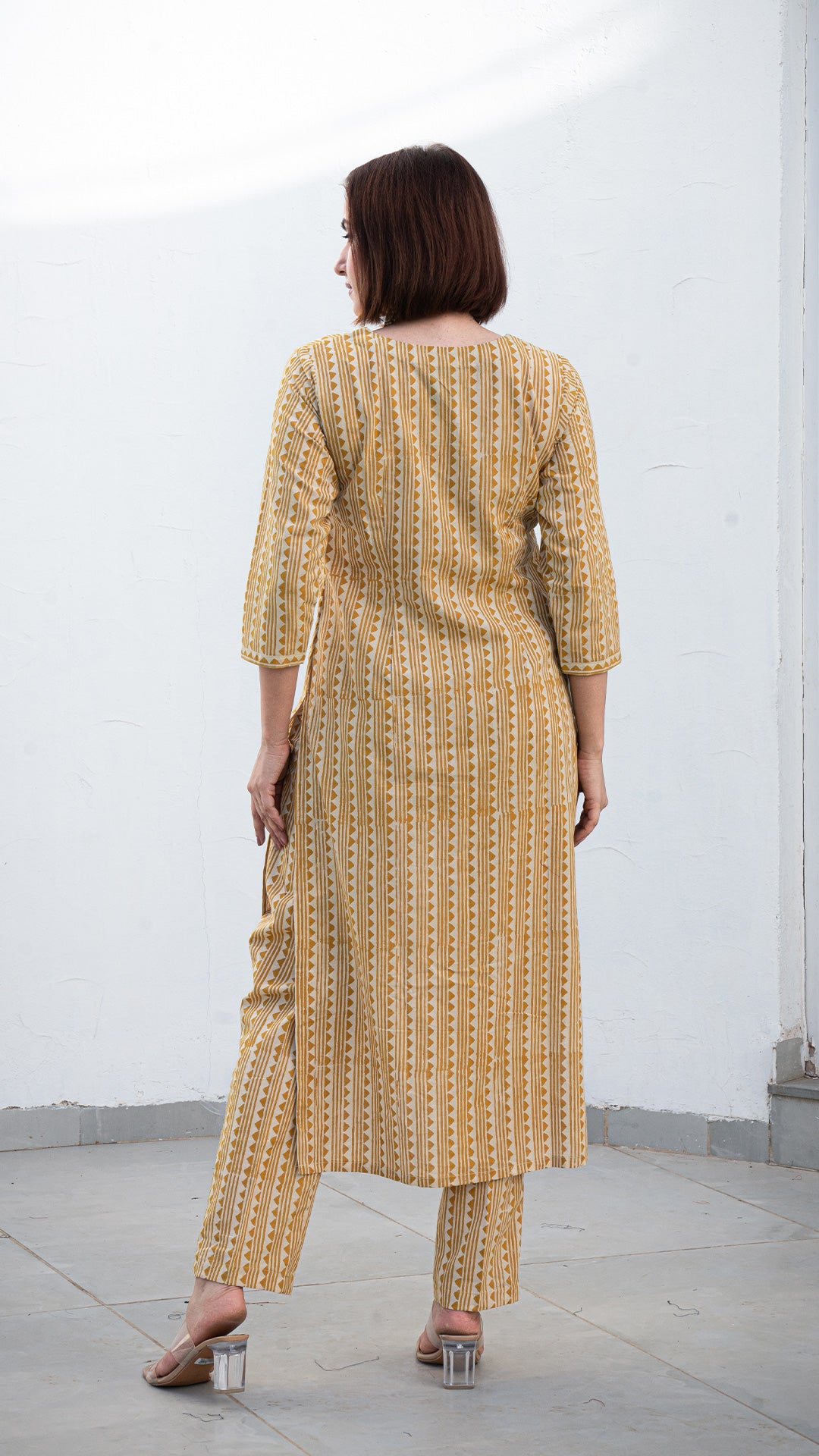 Zaiba Geometric Print Hand Block Cotton Kurta - Mustard