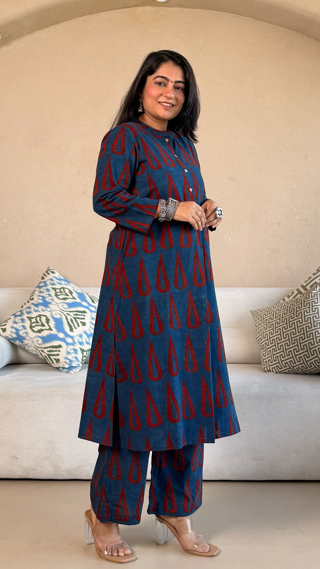 Jayati Ajrakh Cotton Co-ord - Indigo/Red