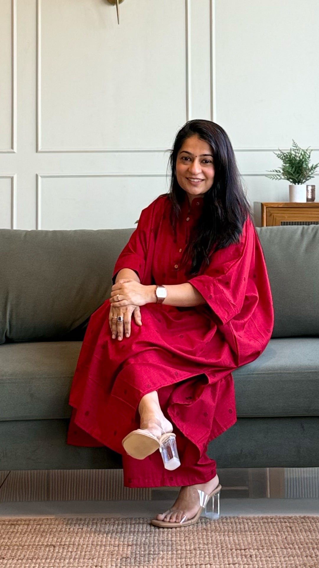 Ruby Handwoven Cotton Kaftan Co-ord - Red