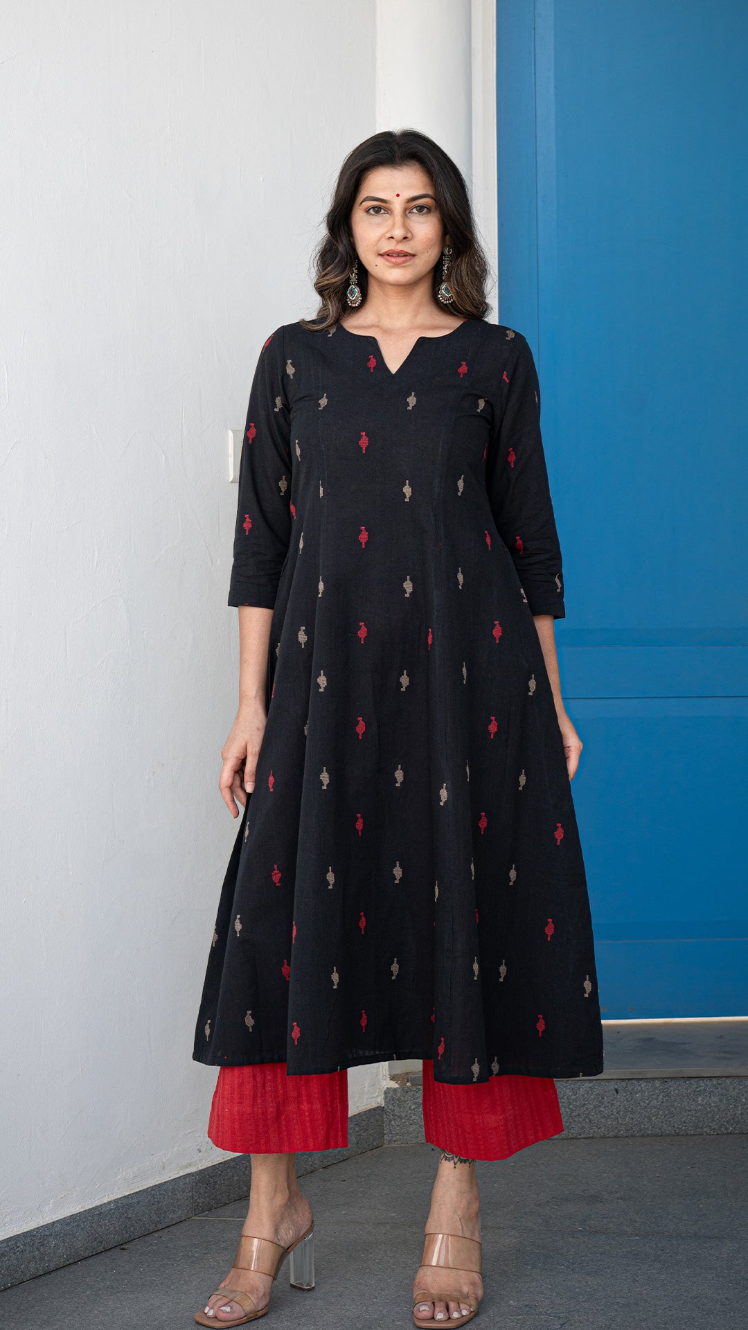 Savya Hand Woven Kali Cotton Kurta - Black