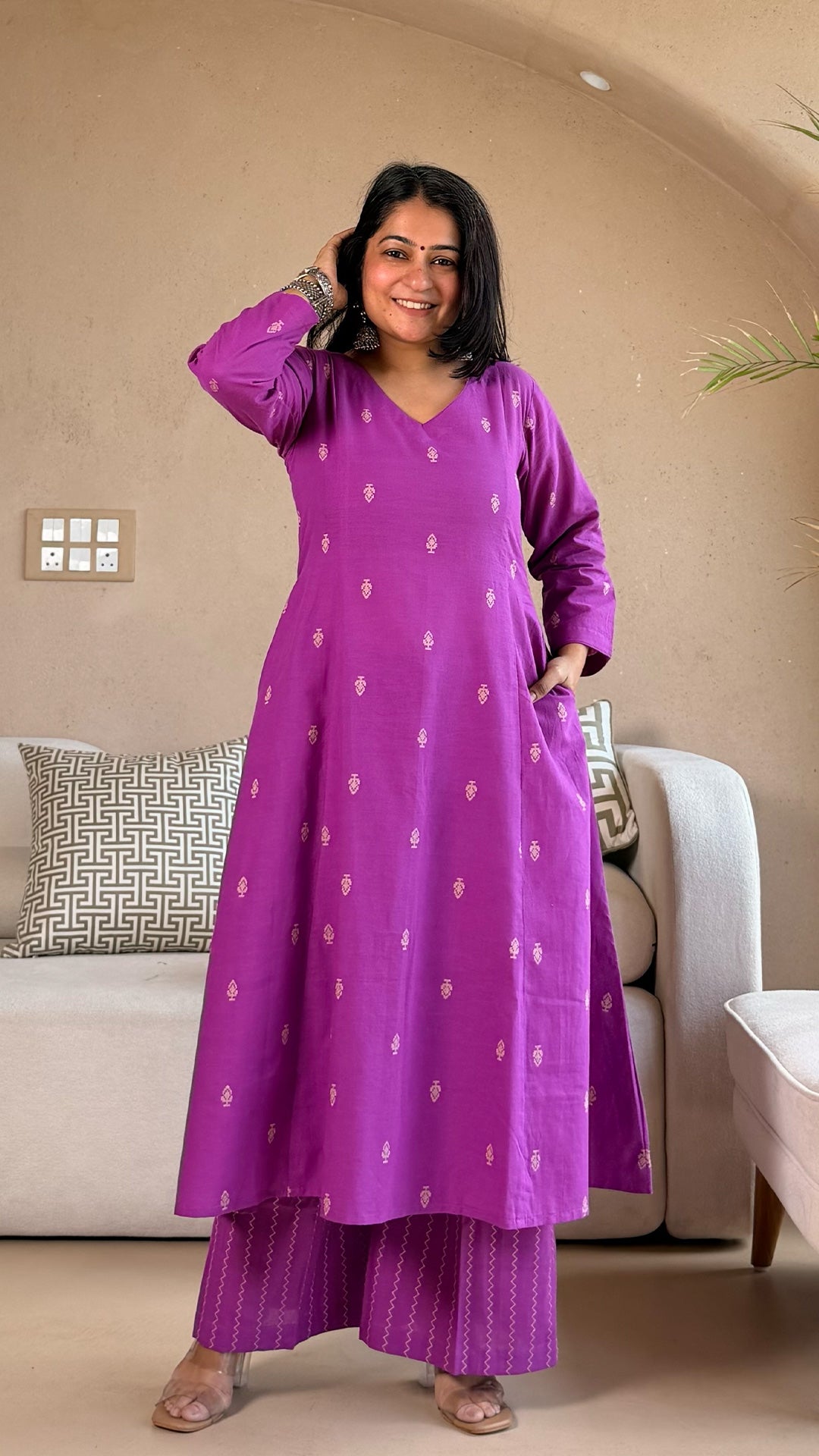 Nargis Handwoven Cotton Kurta- Lavender