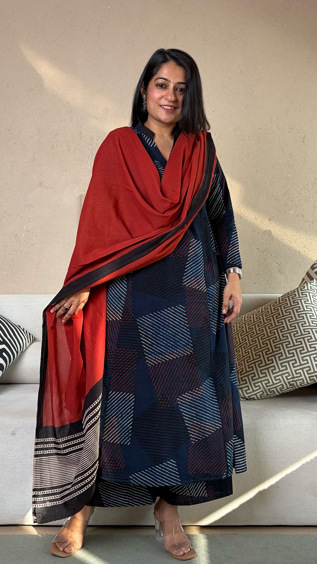 Natasha Ajrakh Kali Kurta In Cotton - Indigo