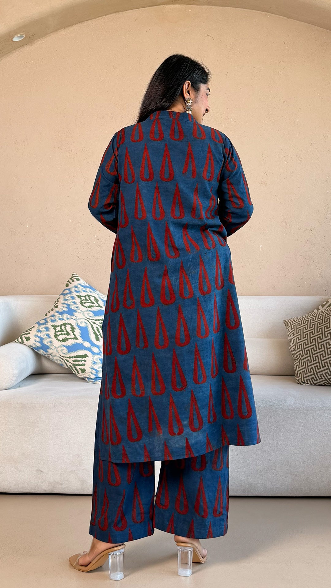 Jayati Ajrakh Cotton Co-ord - Indigo/Red