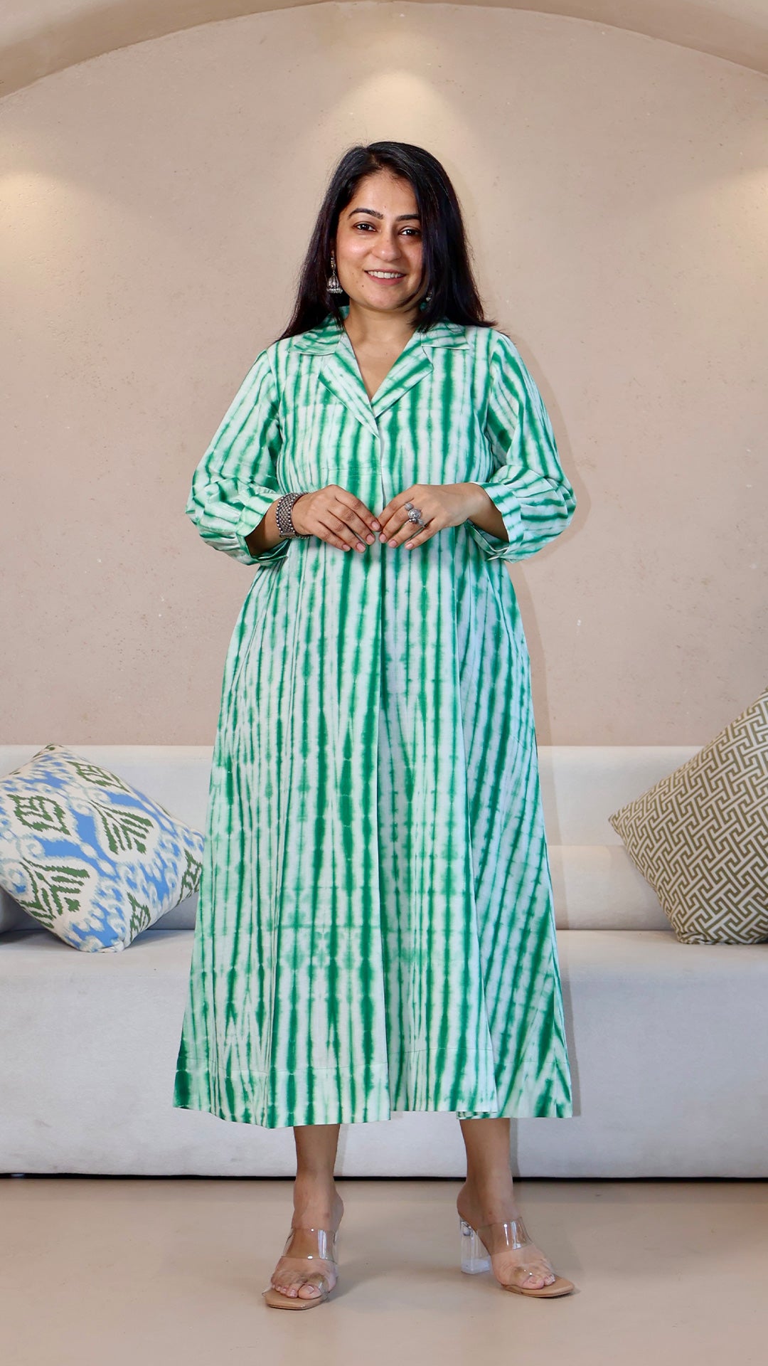 Green/White Shibori Cotton Dress
