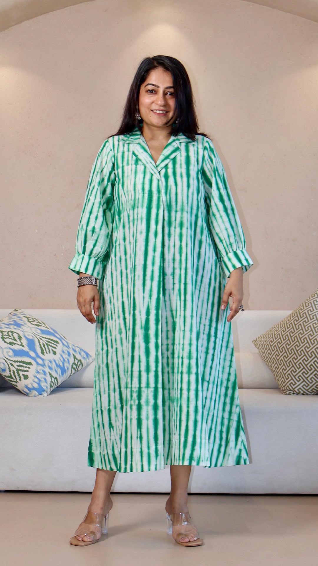 Green/White Shibori Cotton Dress