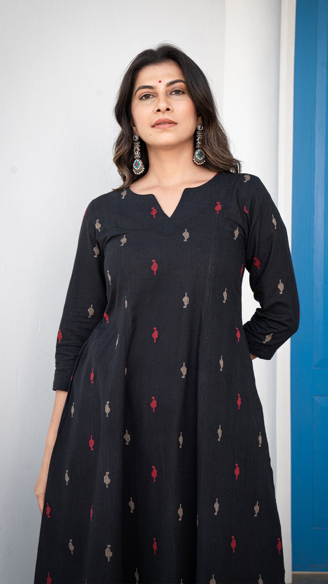 Savya Hand Woven Kali Cotton Kurta - Black