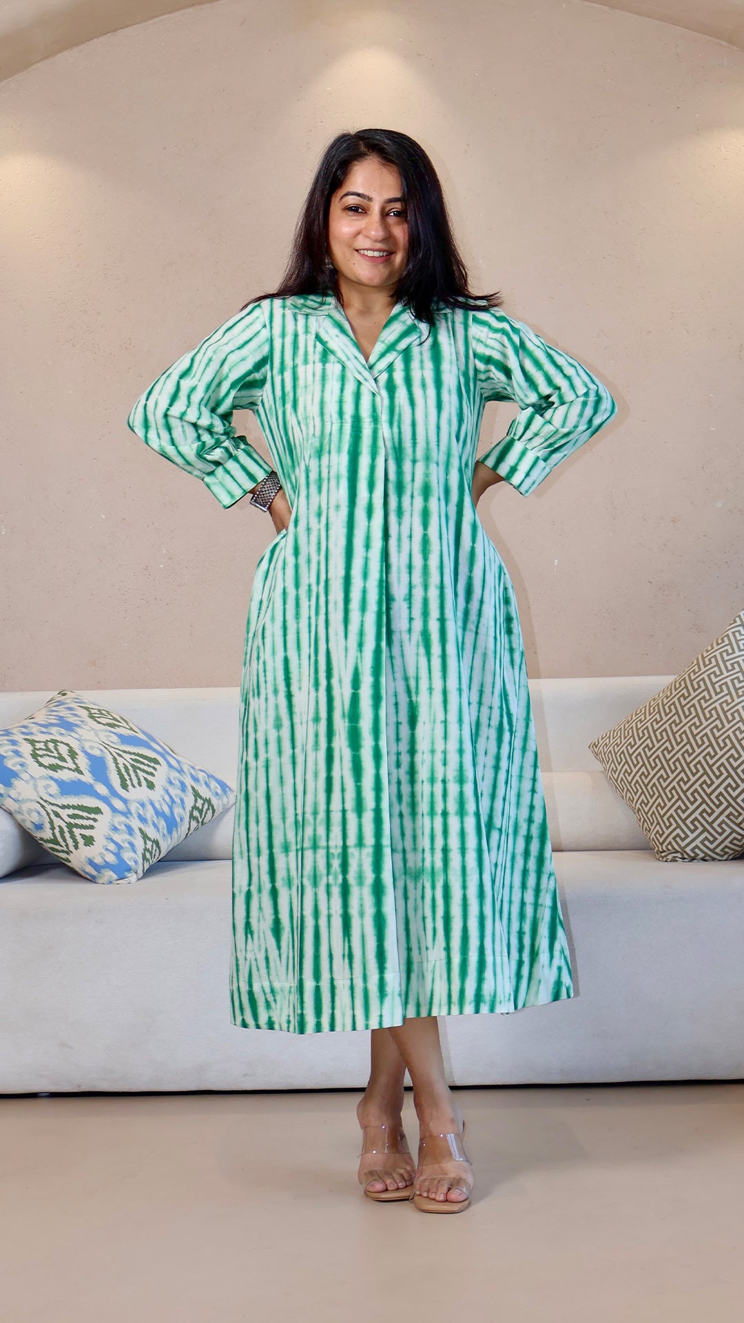 Green/White Shibori Cotton Dress