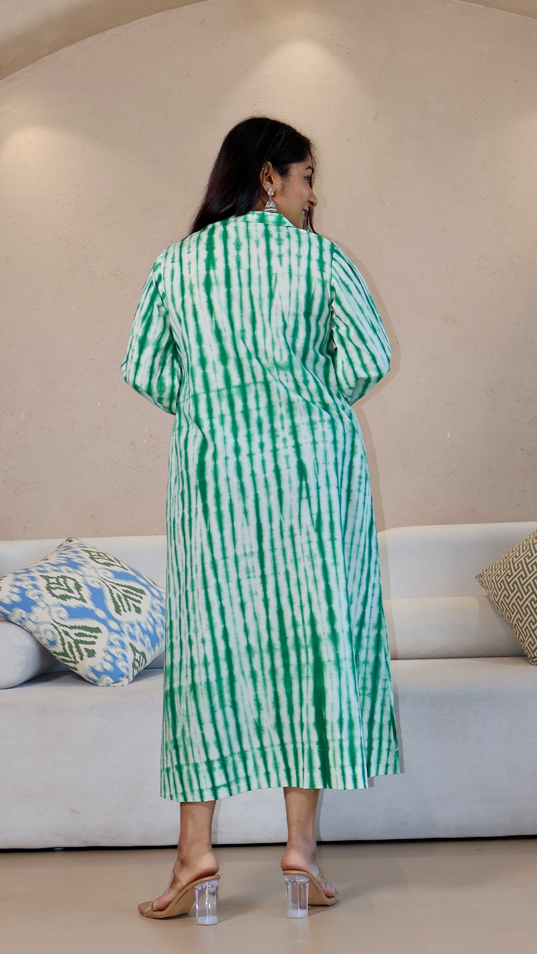 Green/White Shibori Cotton Dress