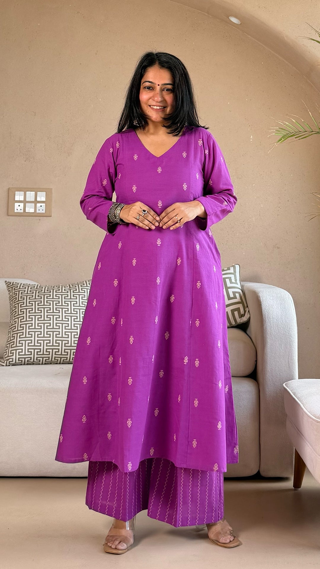 Nargis Handwoven Cotton Kurta- Lavender
