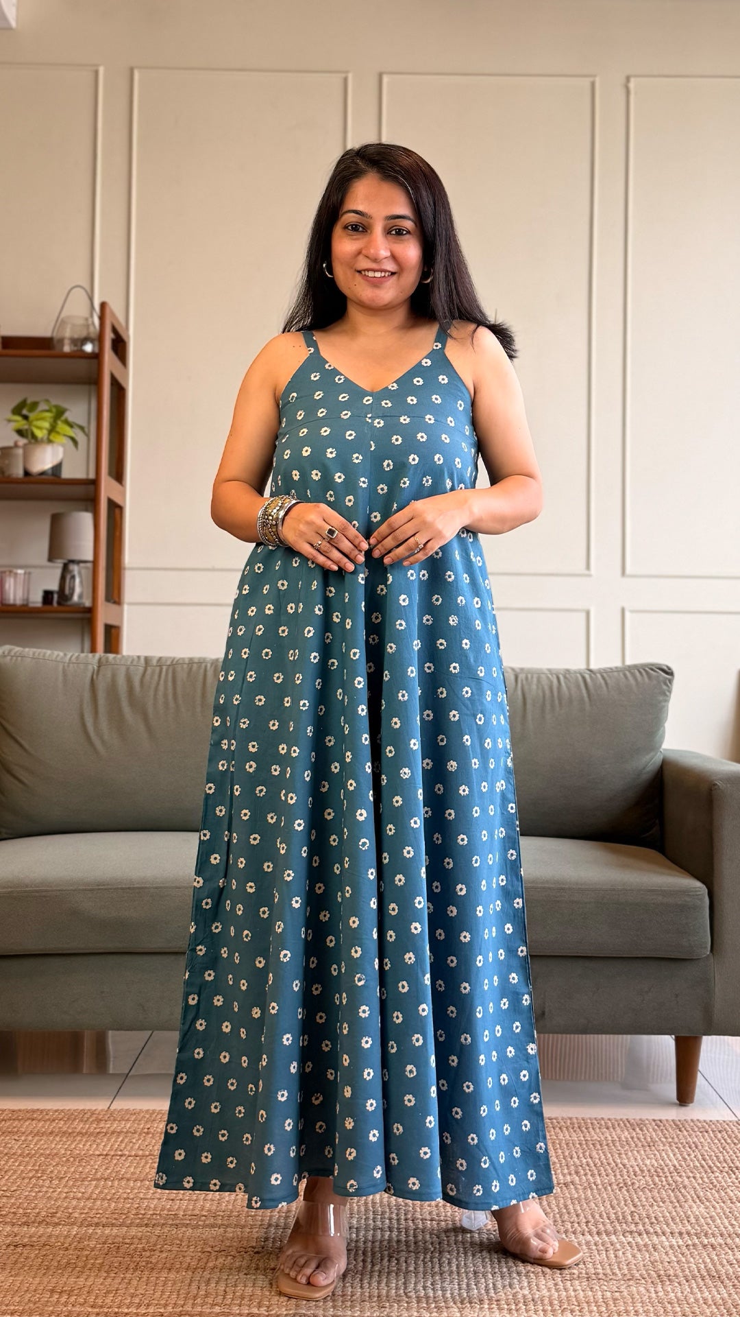 Sofia Cotton Flared Dress - Blue