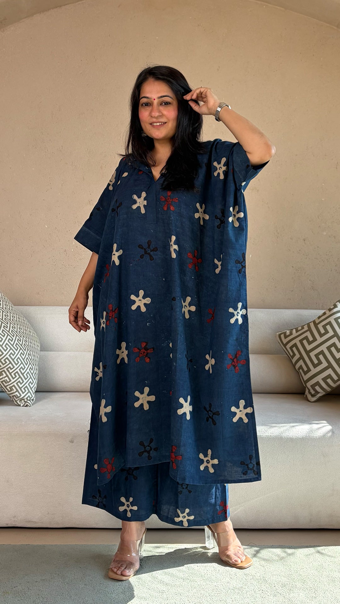 Mirah Ajrakh kaftan co-ord In Cotton - Indigo