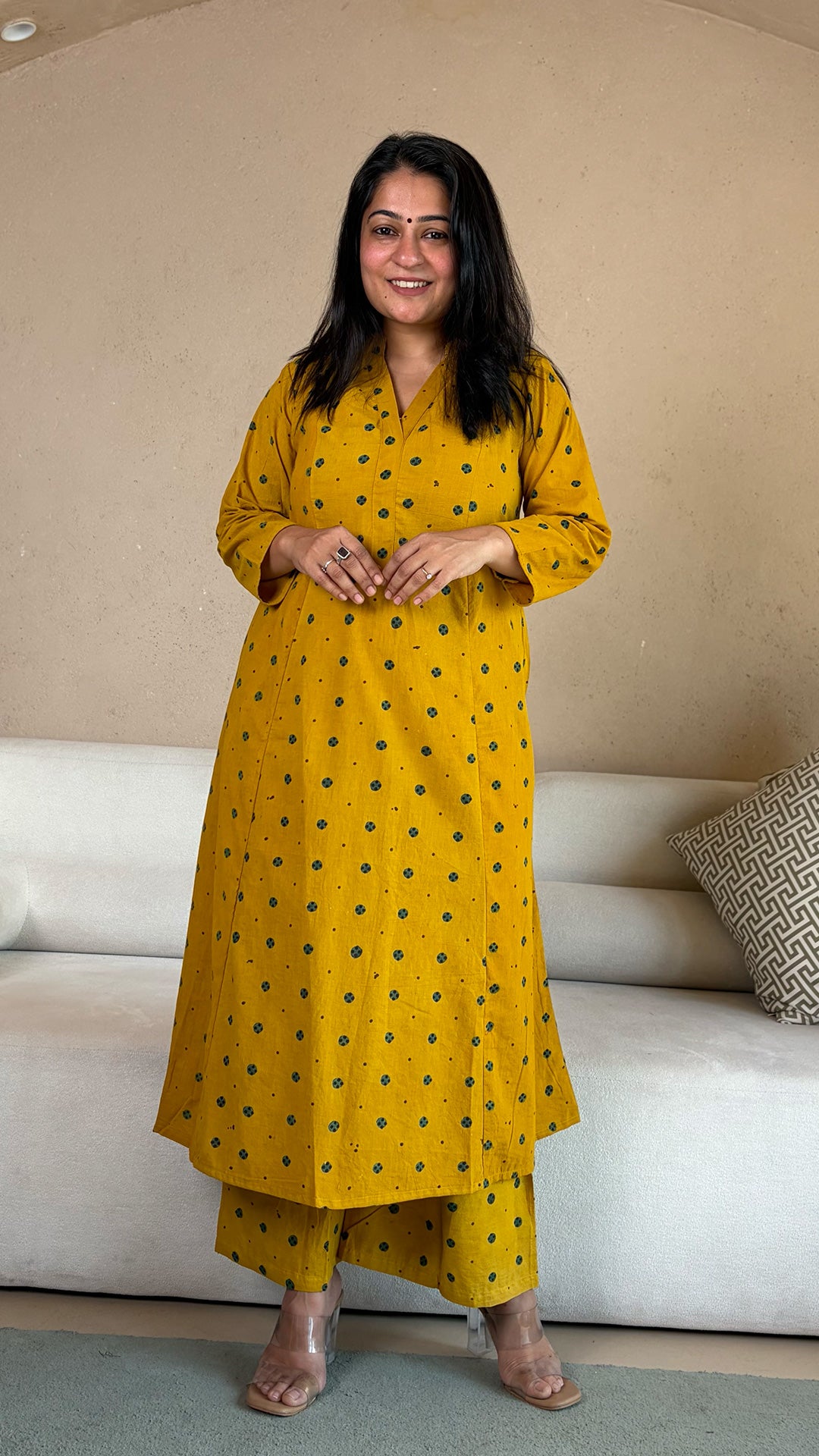Aditi Ajrakh Kali Kurta In Cotton - Yellow