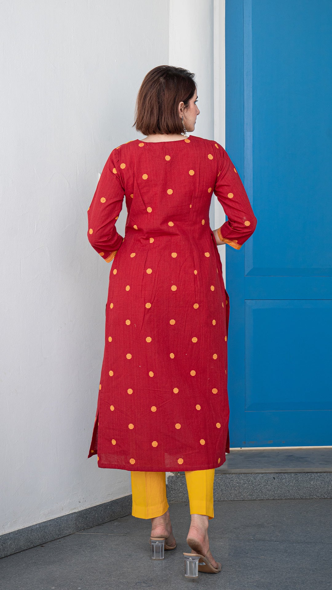 Natasha Hand Woven Cotton Kurta - Red