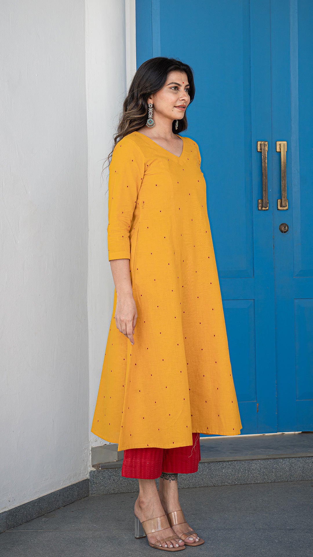 Shambhavi Hand Woven Kali Cotton Kurta - Yellow
