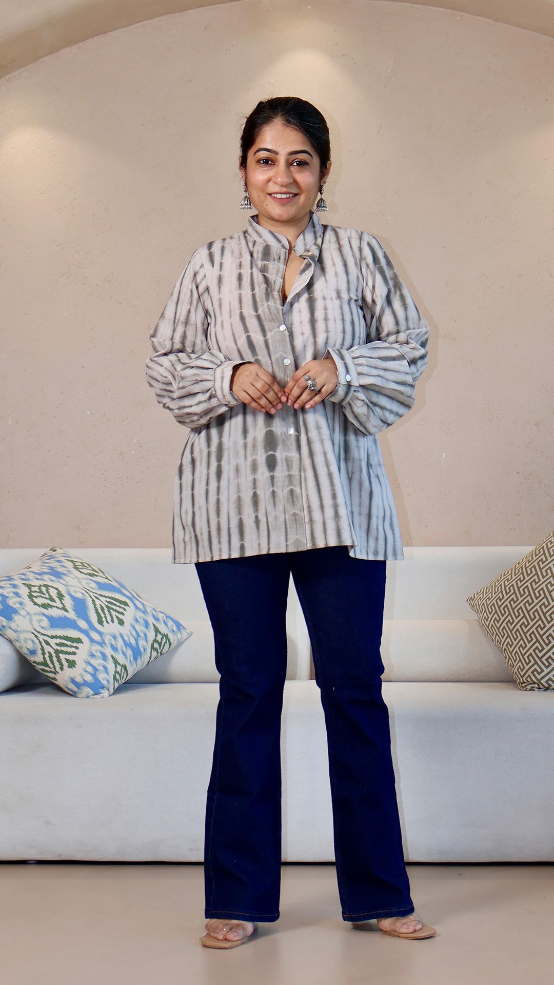 Grey Shibori Cotton Button Down Shirt