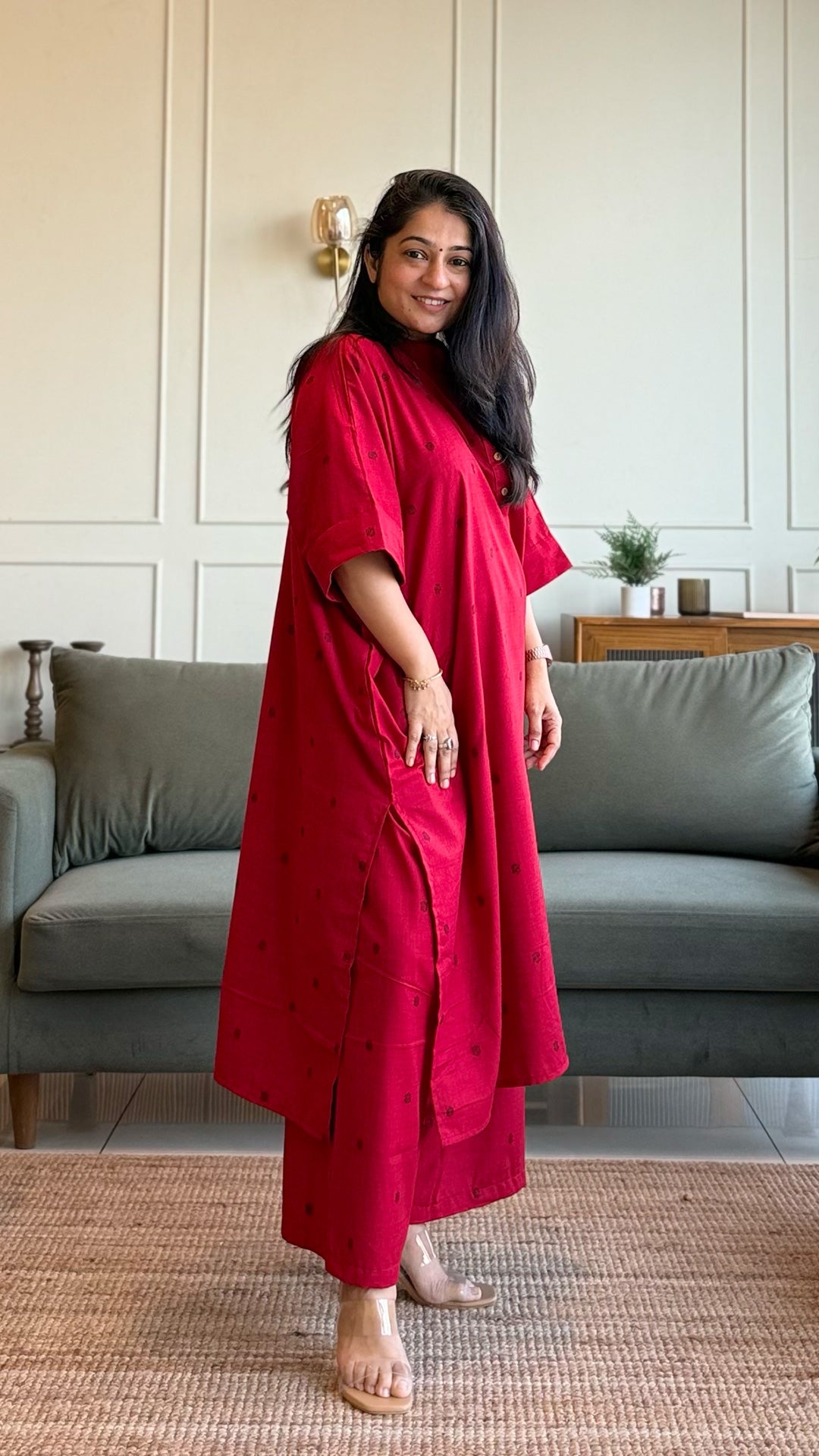 Ruby Handwoven Cotton Kaftan Co-ord - Red