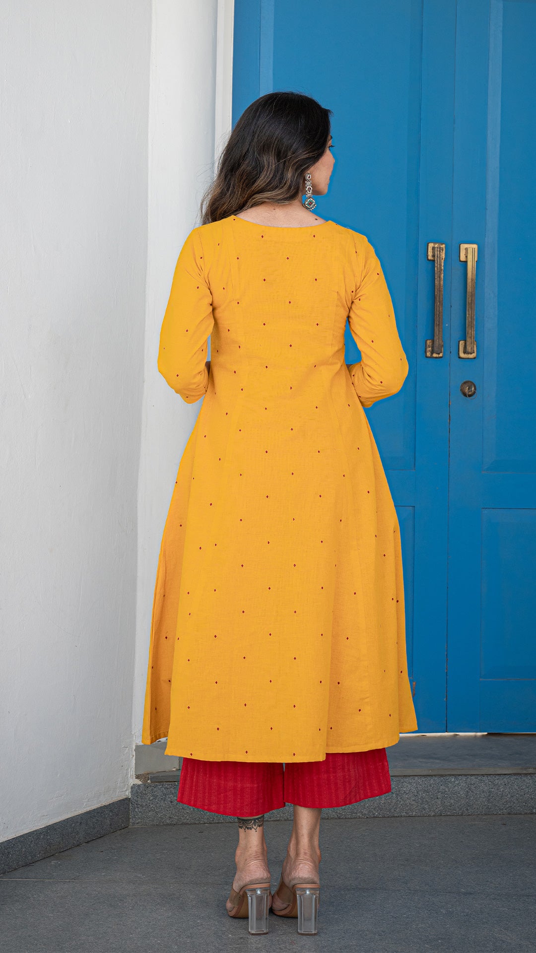 Shambhavi Hand Woven Kali Cotton Kurta - Yellow
