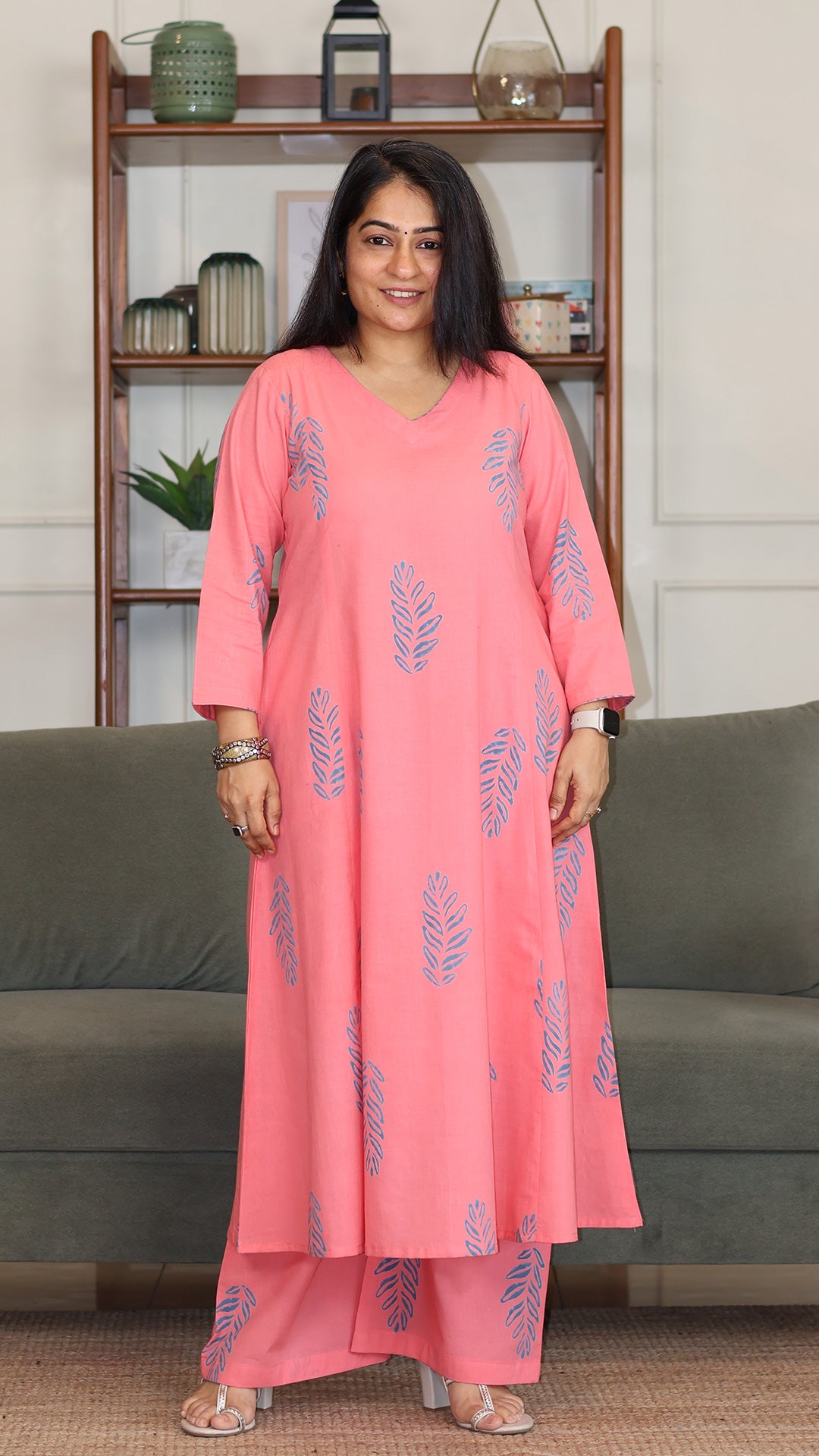 Nora Hand Block Cotton Kurta - Peach
