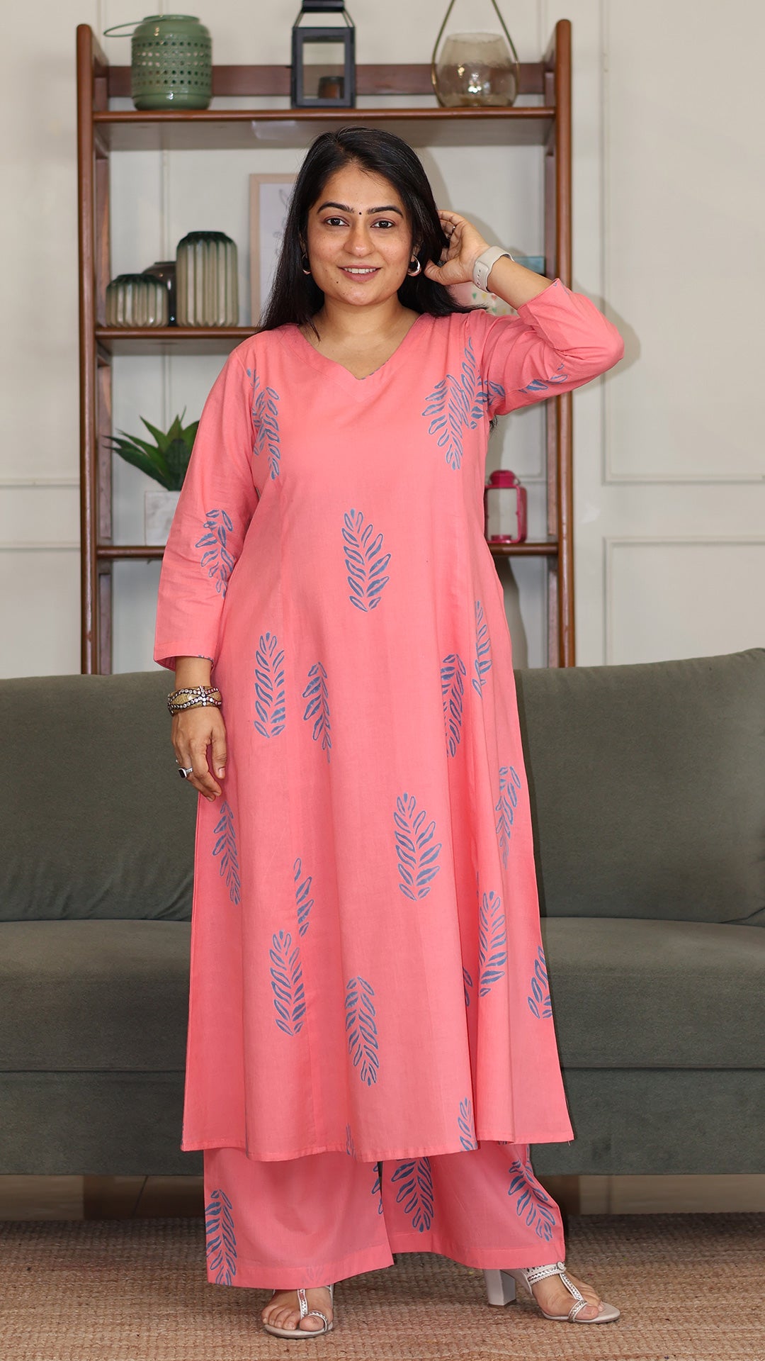Nora Hand Block Cotton Kurta - Peach