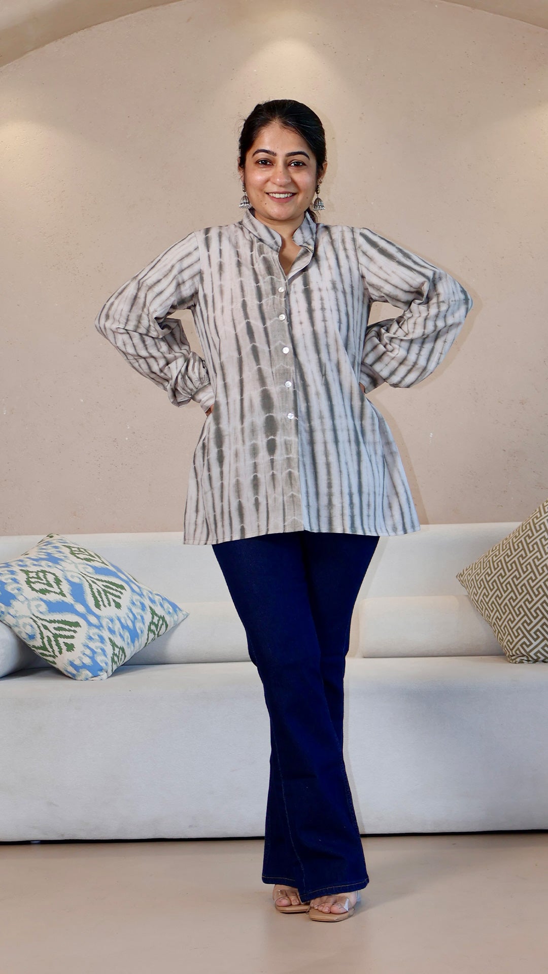 Grey Shibori Cotton Button Down Shirt