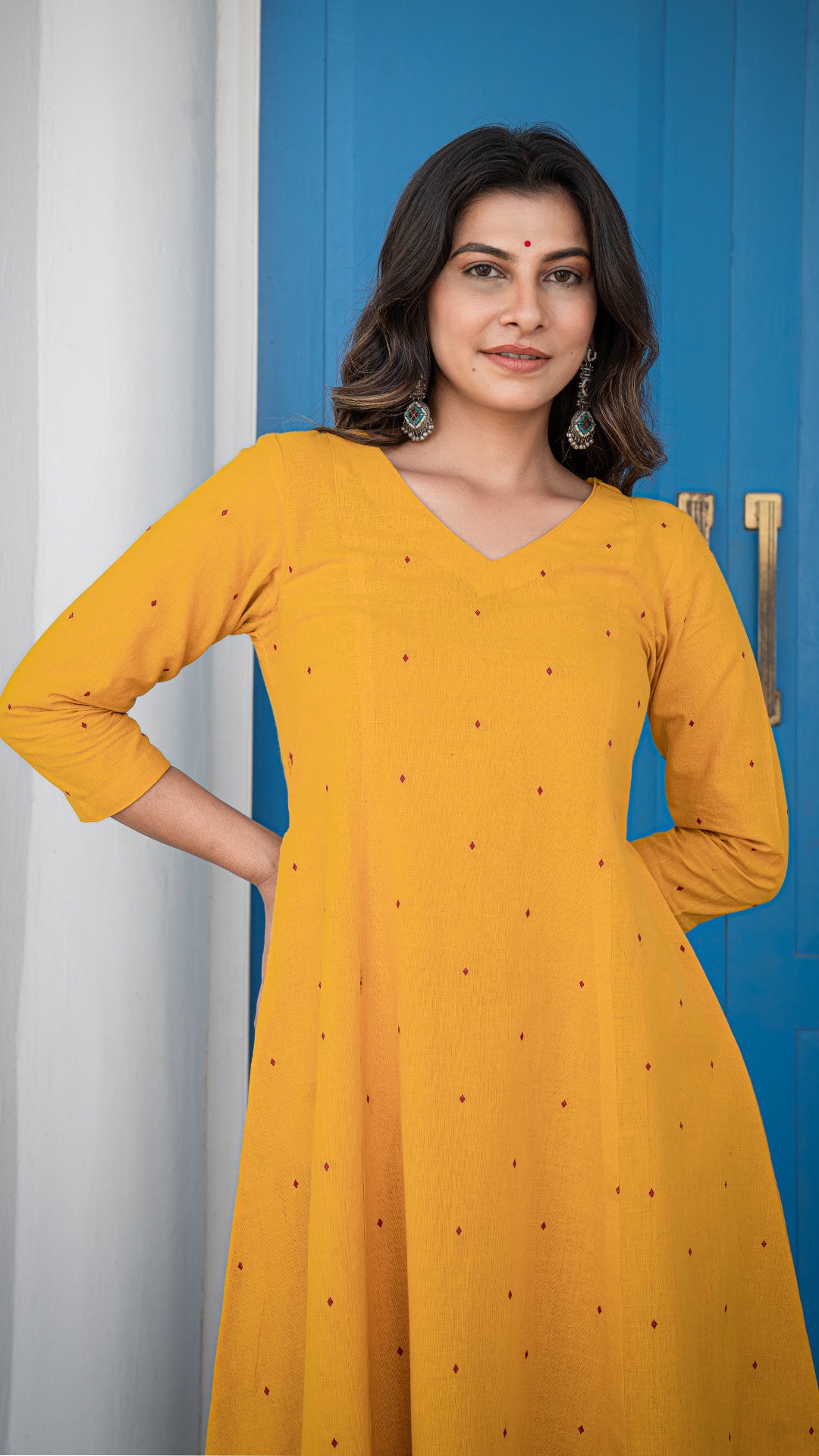 Shambhavi Hand Woven Kali Cotton Kurta - Yellow
